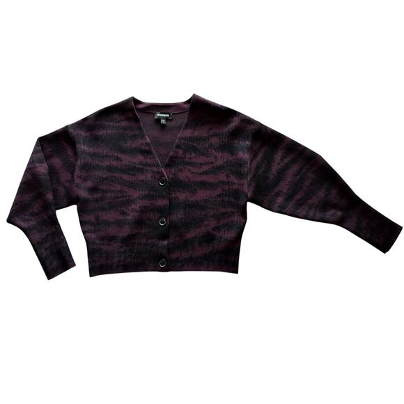Express Women's Black Purple Long Sleeve Cropped Cardigan Sweater Top Size M - Picture 1 of 9